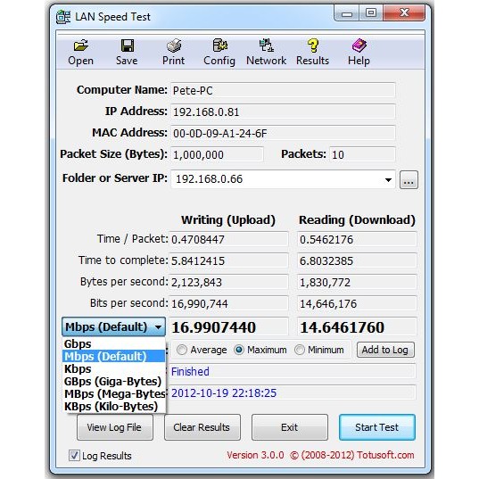 Screenshot of LAN Speed Test Registered Version
